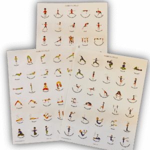 Kids yoga pose sticker set showing all 84 illustrated poses from the Grounded Kids Yoga method