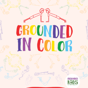 Grounded in Color kids yoga curriculum cover featuring a watercolor background and chakra-inspired typography