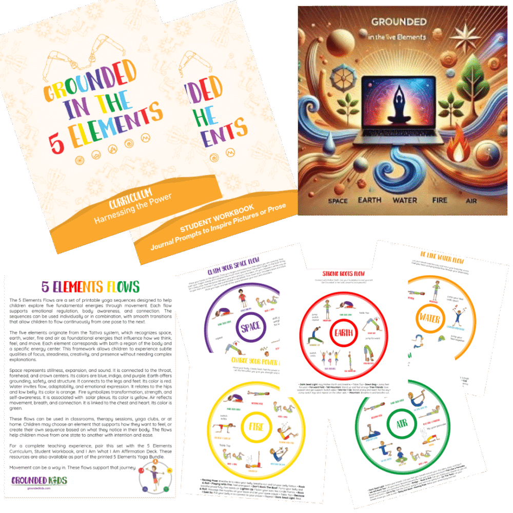 Grounded in the 5 Elements Webinar Bundle cover featuring chakra-inspired artwork for earth, water, fire, air, and space with yoga figure in meditation