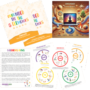 Grounded in the 5 Elements Webinar Bundle cover featuring chakra-inspired artwork for earth, water, fire, air, and space with yoga figure in meditation