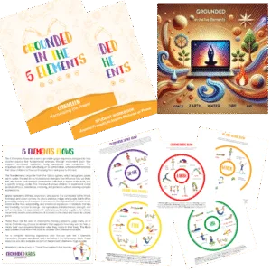 Grounded in the 5 Elements Webinar Bundle cover featuring chakra-inspired artwork for earth, water, fire, air, and space with yoga figure in meditation