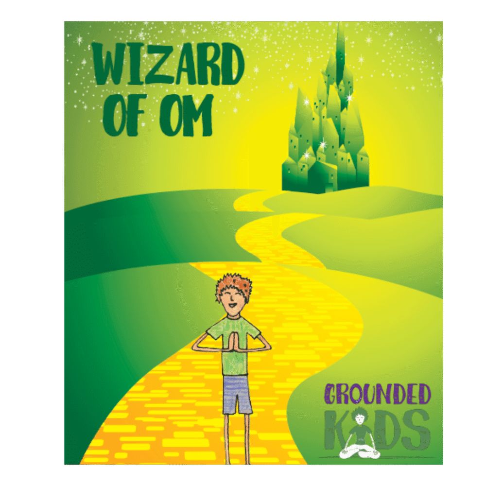 Wizard of Om Yoga Unit cover showing a child on the yellow brick road with a castle in the background, symbolizing a yoga journey through story-based lessons