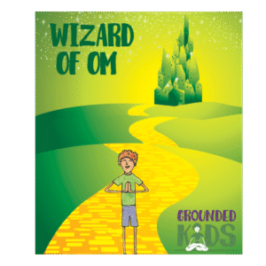 Wizard of Om Yoga Unit cover showing a child on the yellow brick road with a castle in the background, symbolizing a yoga journey through story-based lessons