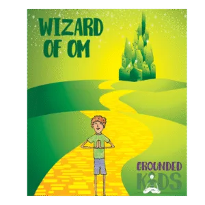Wizard of Om Yoga Unit cover showing a child on the yellow brick road with a castle in the background, symbolizing a yoga journey through story-based lessons