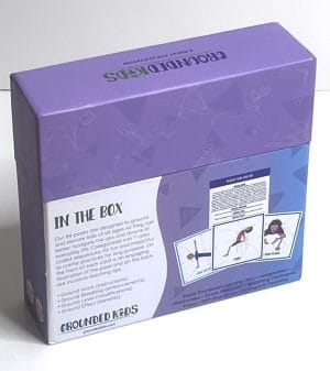 Back of the Grounded Kids Yoga Pose Cards box with product summary