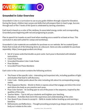 Overview of how color, movement, and SEL align in the Grounded in Color curriculum for kids yoga