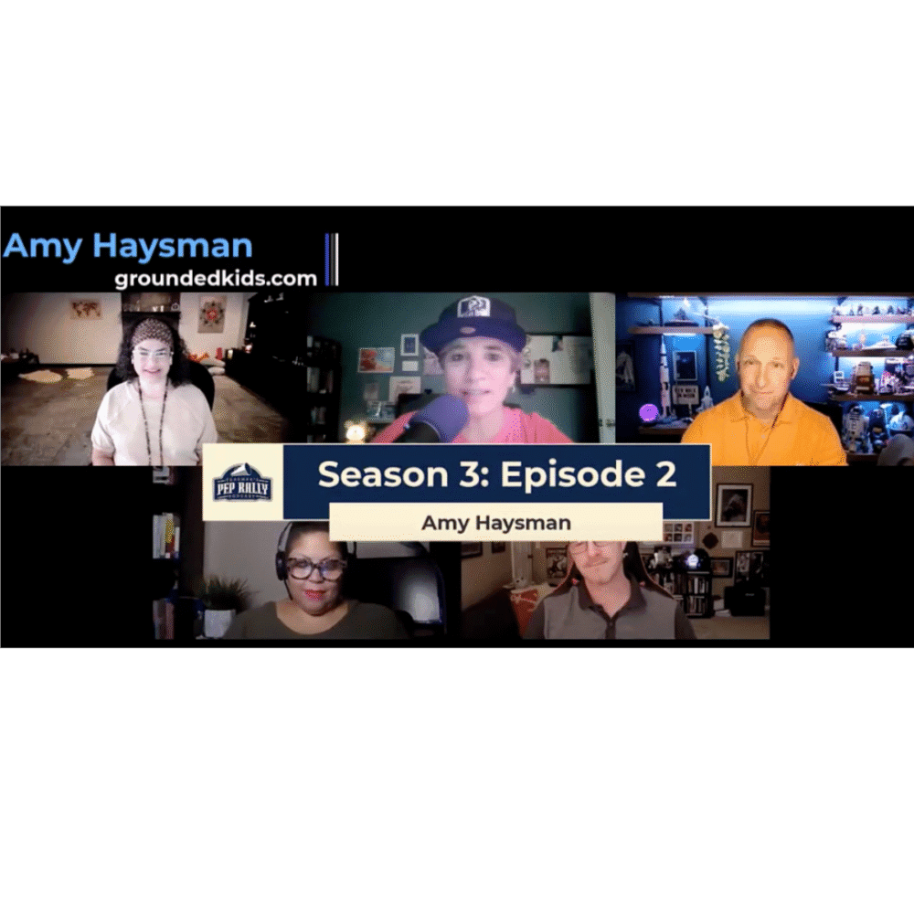 Screenshot of Amy Haysman speaking on The Teachers Pep Rally Podcast with five other panelists during Season 3, Episode 2