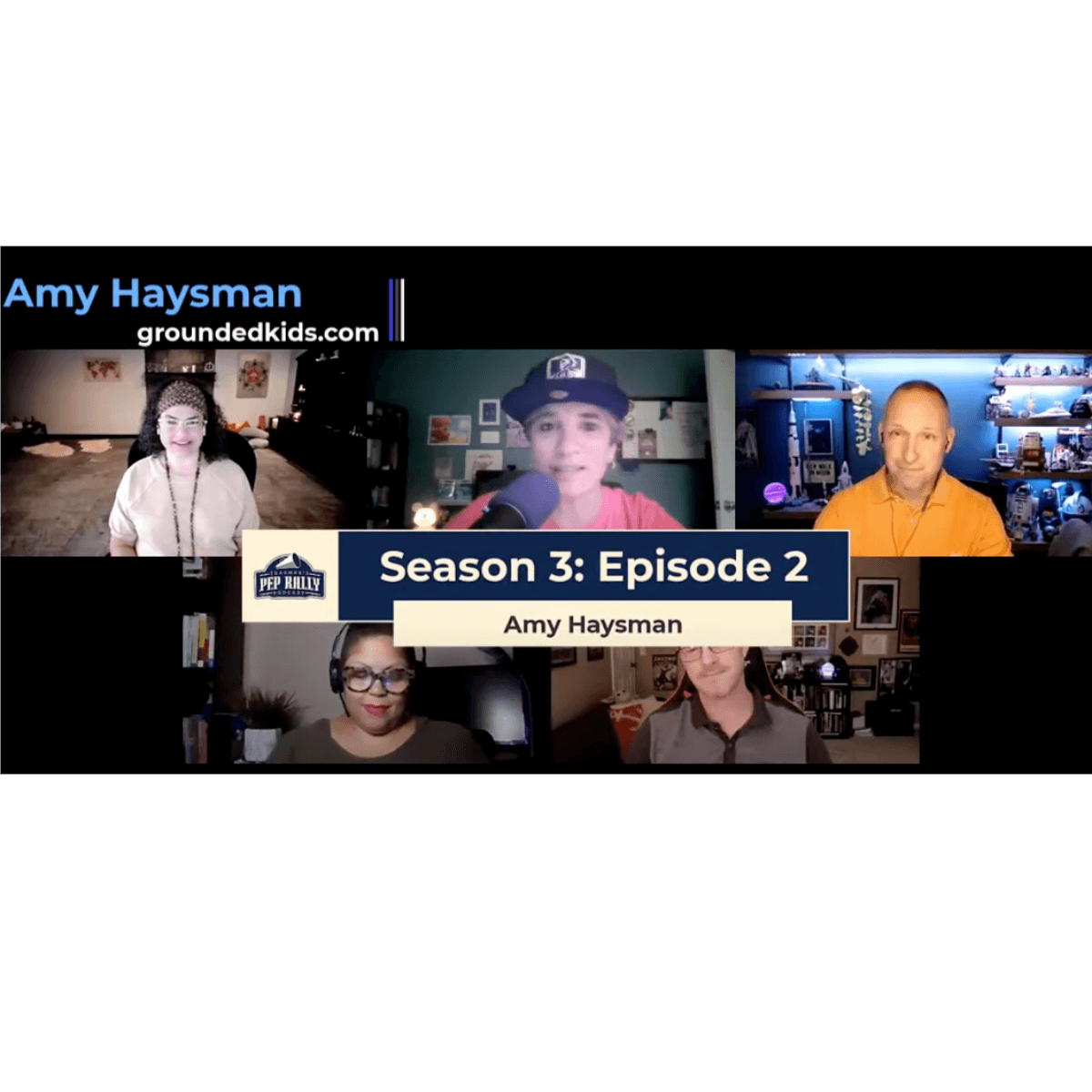 Screenshot of Amy Haysman speaking on The Teachers Pep Rally Podcast with five other panelists during Season 3, Episode 2