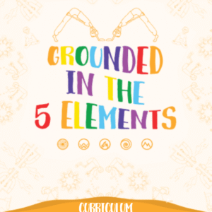 Grounded Kids Yoga 5 Elements Curriculum cover with rainbow title and light chakra mandala background