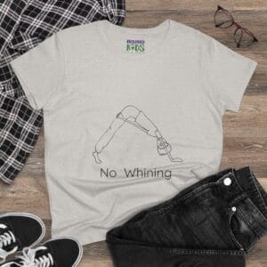 White women’s yoga shirt with No Whining on the front and Because I Said So on the back
