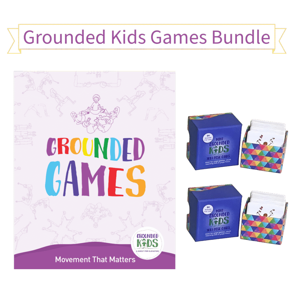 Cover of the Grounded Kids Yoga Games Book showing title and pose illustrations