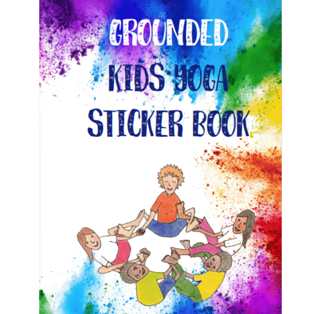 Cover of Grounded Kids Yoga Sticker Book with illustration of children sitting in a yoga circle
