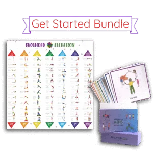 Grounded Kids Yoga Get Started Bundle with Elevation pose poster and 6x6 illustrated pose card deck