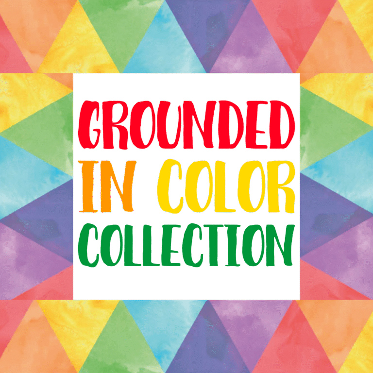 Grounded in Color Collection logo with watercolor rainbow triangle border and bold lettering