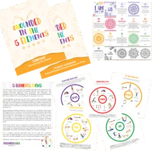 5 Elements Curriculum Bundle from Grounded Kids Yoga including student workbook, printable yoga flows, affirmation deck, and teaching tools for SEL and classroom yoga