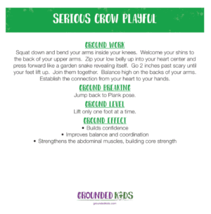 Green Heart Chakra yoga card for kids with Crow pose variation