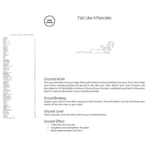 Pose Index table of contents alongside the “Flat Like A Pancake” core-strengthening pose page