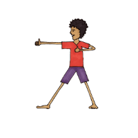 Cartoon person in a wide-legged yoga pose giving thumbs up