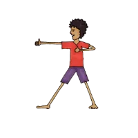 Cartoon person in a wide-legged yoga pose giving thumbs up