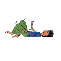 Cartoon person lying on their back with knees bent and arms relaxed at sides, having a tantrum to release energy in yoga