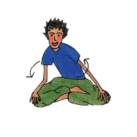Cartoon person rotating their upper body in a yoga pose