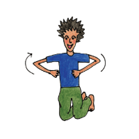 Cartoon person twisting side to side to clean out emotional stains