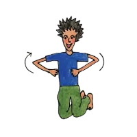 Cartoon person twisting side to side to clean out emotional stains