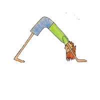 Cartoon person in Downward Dog with arms and legs extended, hips lifted high, and the phrase “melt your heart” above a red heart