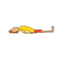 Person lying on their back with arms tucked under and chest lifted, exhaling the word “Water” in swirling breath lines