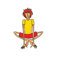 Cartoon person balancing on hands with legs lifted in a squatting hover