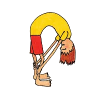 Person in a forward fold with legs straight, torso draped over, and hands gripping ankles