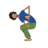 Cartoon person raising one hand palm-out in a stop gesture