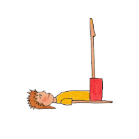 Person lying flat on the floor with legs extended upward and the word “Space” drawn in swirling breath lines