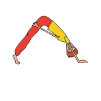 Cartoon person in an inverted V-shape stretch, holding one leg behind the back