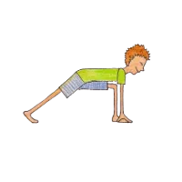 Cartoon person in a long lunge with both hands on the floor, front knee bent and back leg extended