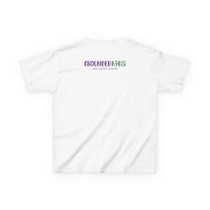 Yoga Club T-Shirt in White, back, with the Grounded Kids logo across the upper back