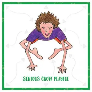 Illustrated pose card with green border representing the heart chakra