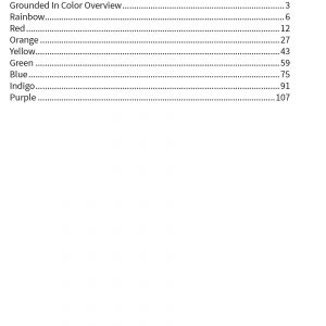 Table of Contents listing lessons and tools included in the Grounded in Color kids yoga curriculum.